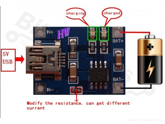 Charger for LiIon/LiPoly batteries MicroUSB TP4056